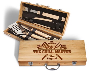 Personalized The Grill Master BBQ Set Box Engraved For Dad, Custom Grilling Set Gift For Father's Day, Best Father's Day Gift 2023