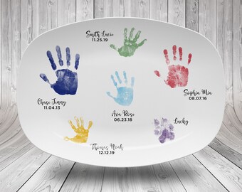 Personalized Family Handprint Platter, Custom Handprint Plate, Serving Platter