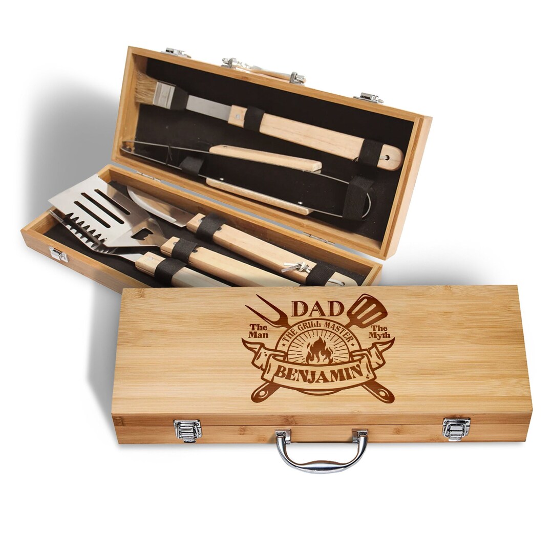 Personalized the Grill Master BBQ Set Box Gift for Dad Custom Etsy