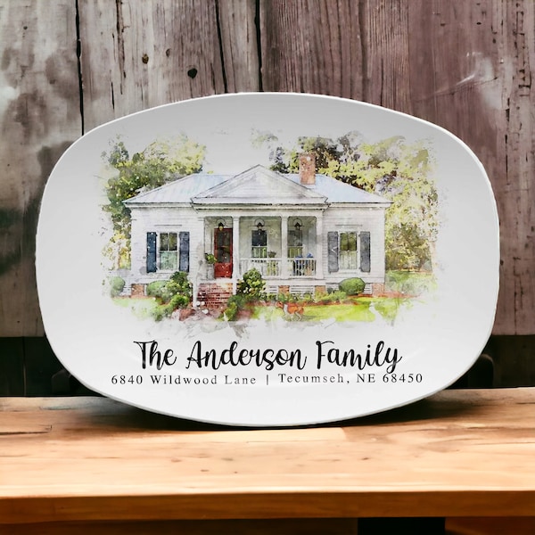 Custom Watercolor House Portrait Platter, Personalized Watercolor House Painting Plate, Housewarming Gift, First Home Gift