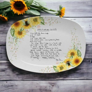 Sunflower Handwritten Platter, Handwriting Recipe Plate, Recipe Card, Gift for Mom or Grandma