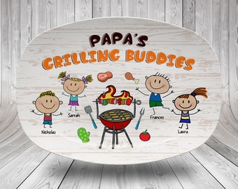 Custom Papa's Grilling Buddies Plate, Personalized Grilling Gift for Father's Day, BBQ Grilling Platter for Dad, Happy Father's Day