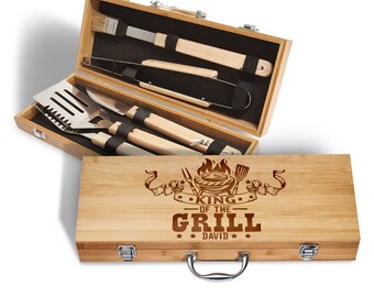 Personalized King Of The Grill BBQ Set Box For Dad, Custom Father's Day Gift, BBQ Grilling Set Box, Gift For Dad 2023