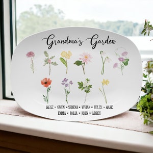 Custom Birth Month Flowers Platter, Mother's Day Gift, Personalized Grandma's Garden Plate, Grandparent Gift from Grandkids