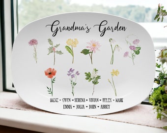 Custom Birth Month Flowers Platter, Mother's Day Gift, Personalized Grandma's Garden Plate, Grandparent Gift from Grandkids