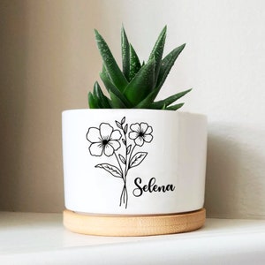 Personalized Birth Flowers Succulent Planter Pot - Custom Gift for Bridemaids in Bachelorette Party