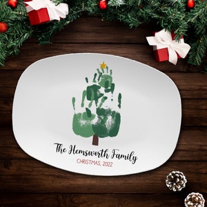 Personalized Christmas Tree Handprint Platter, Christmas Gift For Family, Personalized Christmas Keepsake, Christmas Serving Plate