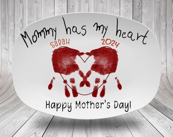 Personalized Handprint From Kids Platter, Custom Handprint Plate For Mom, Gift for Mom or Grandma, New Mom Gifts