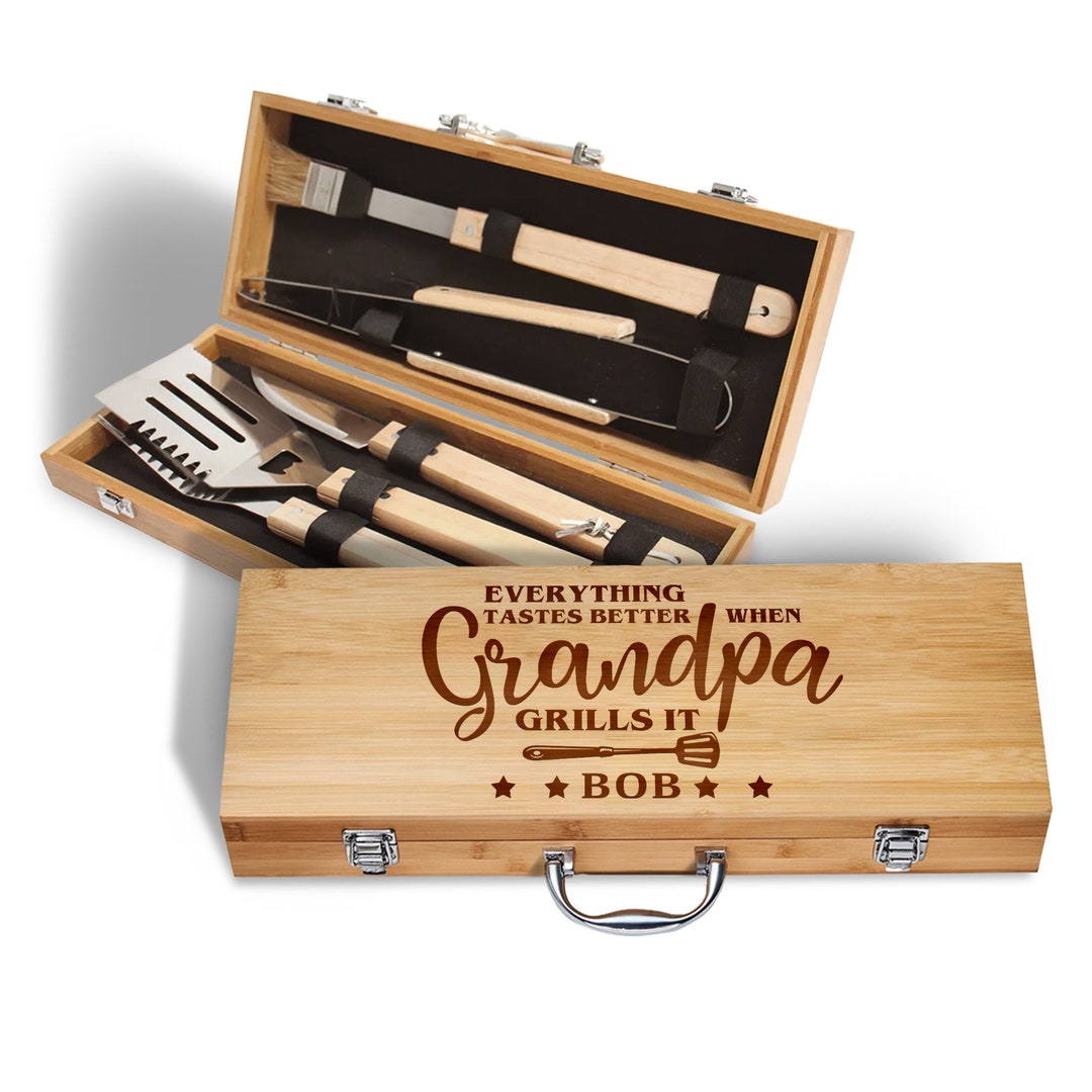 Everything Tastes Better When Grandpa Grills It BBQ Set Box, Engraved ...