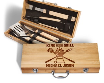 King Of The Grill BBQ Set Box For Dad, Personalized Father's Day Gift, BBQ Grilling Set Box, Grill Gift For Dad