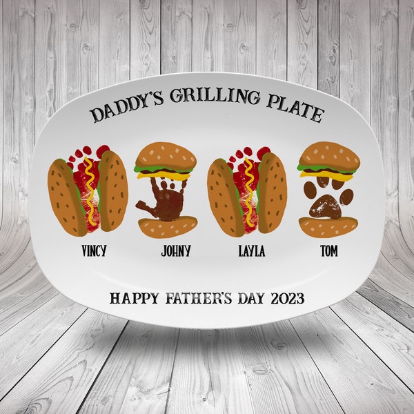 Handprint Grilling Plate for Dad, Custom Father's Day Gift, BBQ Gift for Dad