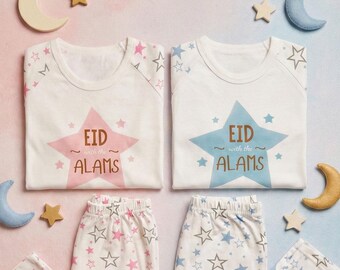 Eid with the Family Pyjamas for Kids | Custom Name in Arabic & English | Personalised Eid and Ramadan Sleepwear | Family Eid Gift
