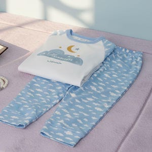 Eid Pyjamas for Kids | Personalised Blue Cloud | Custom Name PJs in Arabic & English | Eid Pyjamas | Children’s Nightwear Gift