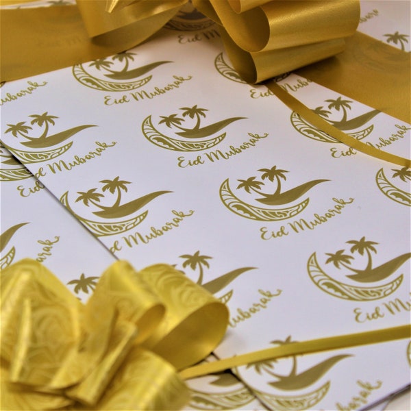 Eid Wrapping Paper | Gold Palm Tree with two ribbons