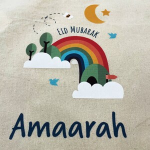 Personalised Eid Gift Sack | Rainbow & Trees Design Custom Name Present Bag image 3