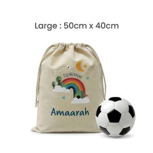 Personalised Eid Gift Sack | Rainbow & Trees Design Custom Name Present Bag Large