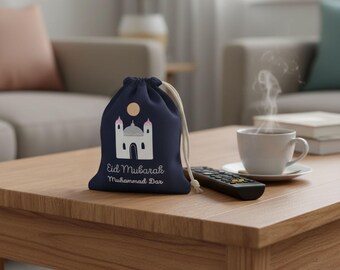 Personalised Eid Money Pouch – Navy Cute Mosque Design | Eidi Gift
