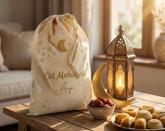 Personalised Eid Mubarak Gift Sack – Gold Stars & Crescent Moon Design