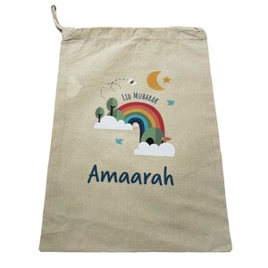 Personalised Eid Gift Sack | Rainbow & Trees Design Custom Name Present Bag image 6