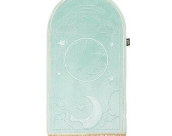 Alfombra de oración infantil verde menta / Lujosa / Diseño arcoíris / Personalizada