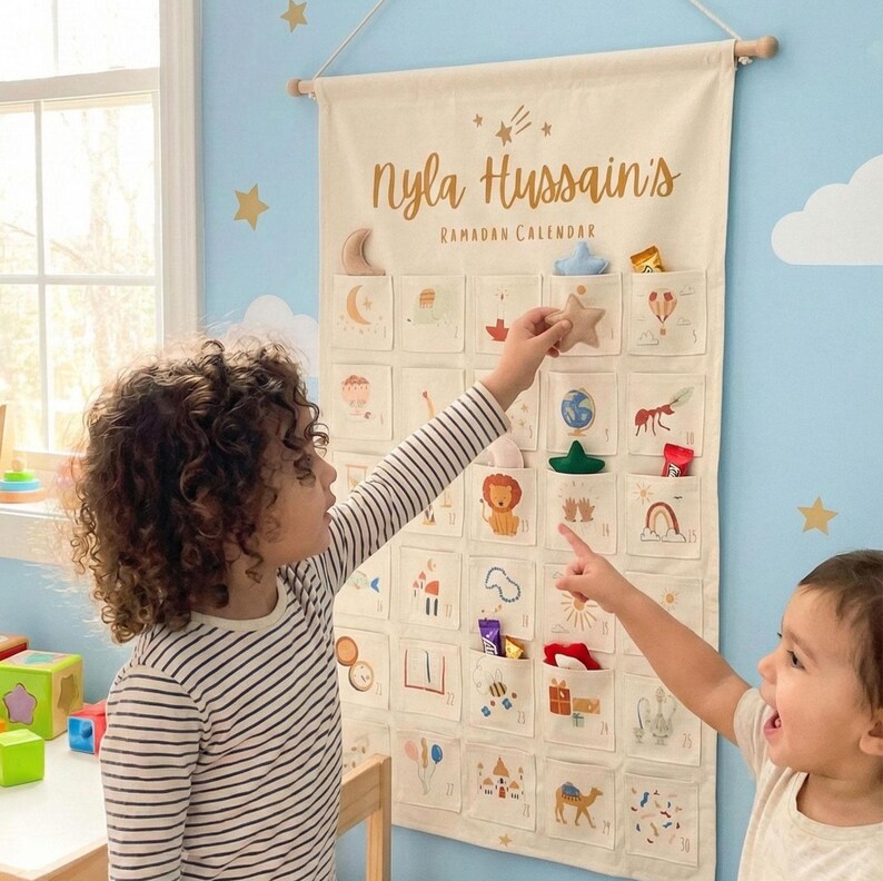 Personalised Ramadan Calendar | Adventure Theme | Kids Countdown Canvas | Islamic Gift image 1