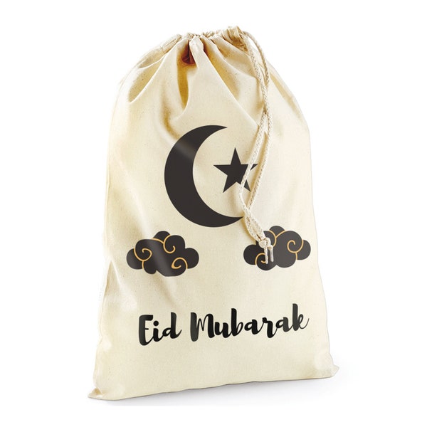 Personalised Eid Sack with Moon Crescent and Star in Black with Gold details