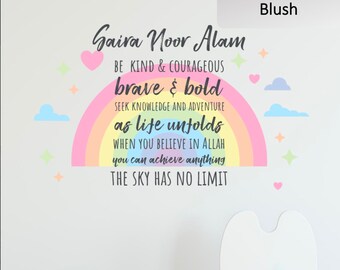 Rainbow Wall Sticker | Personalised | Rainbow With Hearts Stars And Clouds