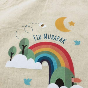 Personalised Eid Gift Sack | Rainbow & Trees Design Custom Name Present Bag image 4