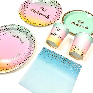 Eid  and  Ramadan Tableware | Pastel Theme | Large Pack Eid decor Eid party eid decorations