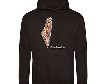 Palestine Flowers Print Hoodie With Map of Palestine Free Palestine Woman Girls