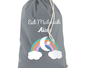 Grey Personalised Grey Eid Sack with Rainbow