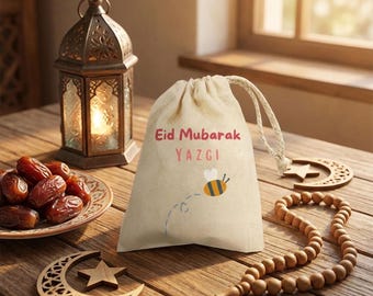 Personalised Eid Money Pouch | Bee | Pink Name | Kids Eid Gift