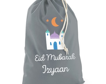 Personalised Grey Eid Sack with Mosque (Grey)