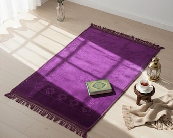 Adults Large Purple Lightly Padded Prayer Mat | Comfortable Salah Mat for Daily Prayers | Elegant Islamic Gift
