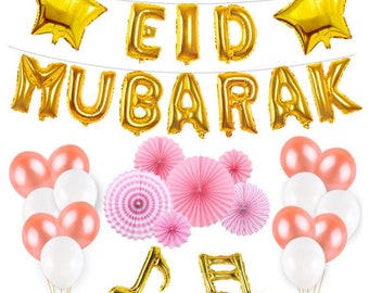 Eid Mubarak Balloon Set | Gold, Pink  and  White