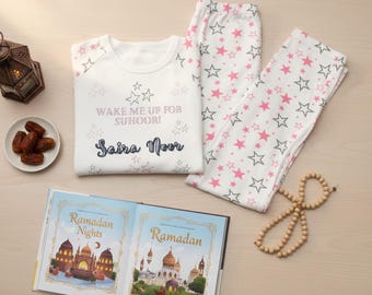 Wake Me Up It’s Sahoor Personalised Ramadan Pyjamas for Kids | Custom Name in Arabic & English | Sahoor and Eid Sleepwear
