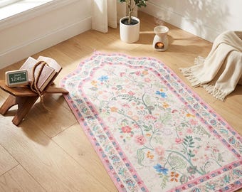 Luxe fluwelen gebedskleed voor volwassenen minaret – bloemen, zacht geplet fluweel, antislip onderkant