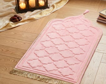 Blush rosa Erwachsene Gebetsmatte | Luxus Samt Diamant Design | Personalisierte gestickte Salah Matte | Islamisches Geschenk