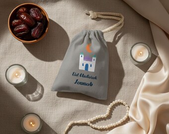 Personalised Eid Money Pouch – Grey Cute Mosque Design | Eidi Gift