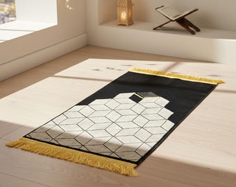 Modern Black Kaaba Cube Prayer Mat | MADA Carpets Luxury Salah Rug