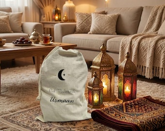 Personalised Eid Mubarak Sack – Crescent Design | Custom Eidi Gift Bag
