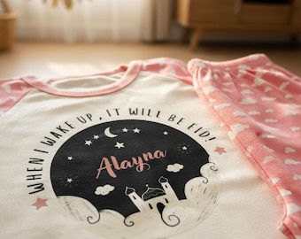 Pigiama Eid personalizzato per bambini / Quando mi sveglio è Eid / Pigiama con design a moschea