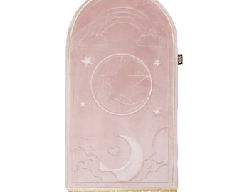 Tapis de prière rose poudré pour enfants | Luxe | Arc-en-ciel | Personnalisé | Tapis de prière pour enfants | Tapis Salah pour enfants | Cadeaux pour enfants | Enfants | Tapis Namaz