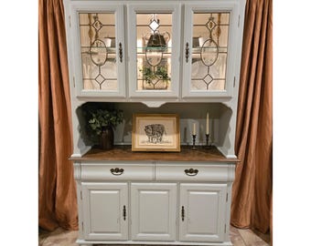 SOLD - Do not purchase | Refinished China Cabinet with Mirrored Back, Glass Shelves & Lighting – Local Pickup Only