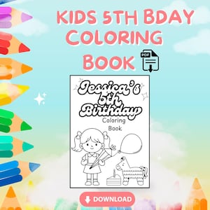 Personalized 5th Birthday Coloring Book: Girls Party Activity (PDF Download)