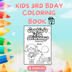 Personalized 3rd Birthday Coloring Book: Girls Party Activity (PDF Download)