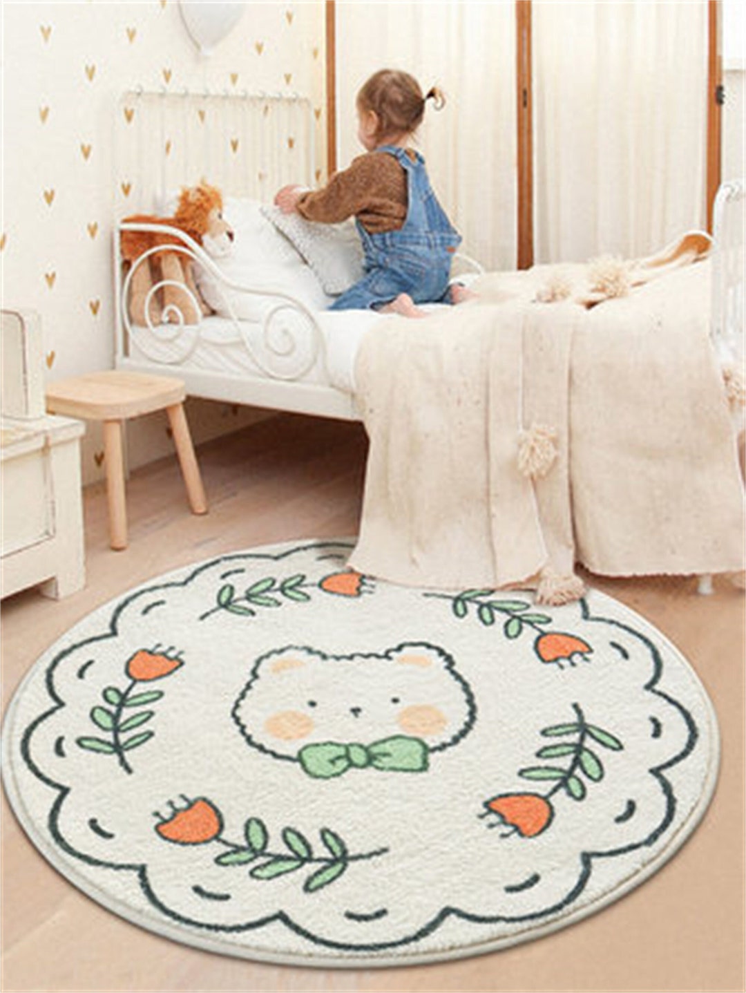 Kawaii Cute Dog Floor Mat Cartoon Kids Room Round Soft Rug Etsy