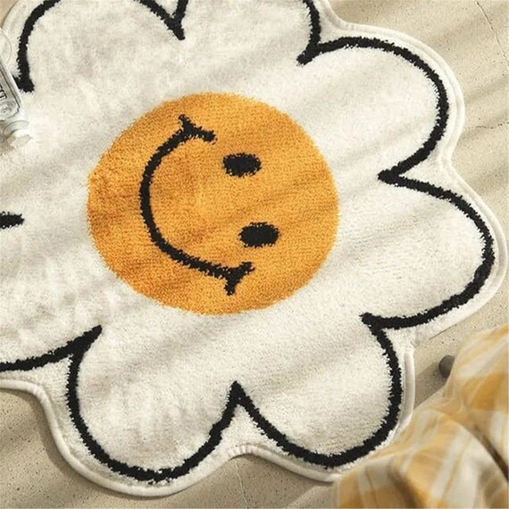 Smiley Flower Rug Cute Flower Floor Mat Bedroom Bedside Etsy