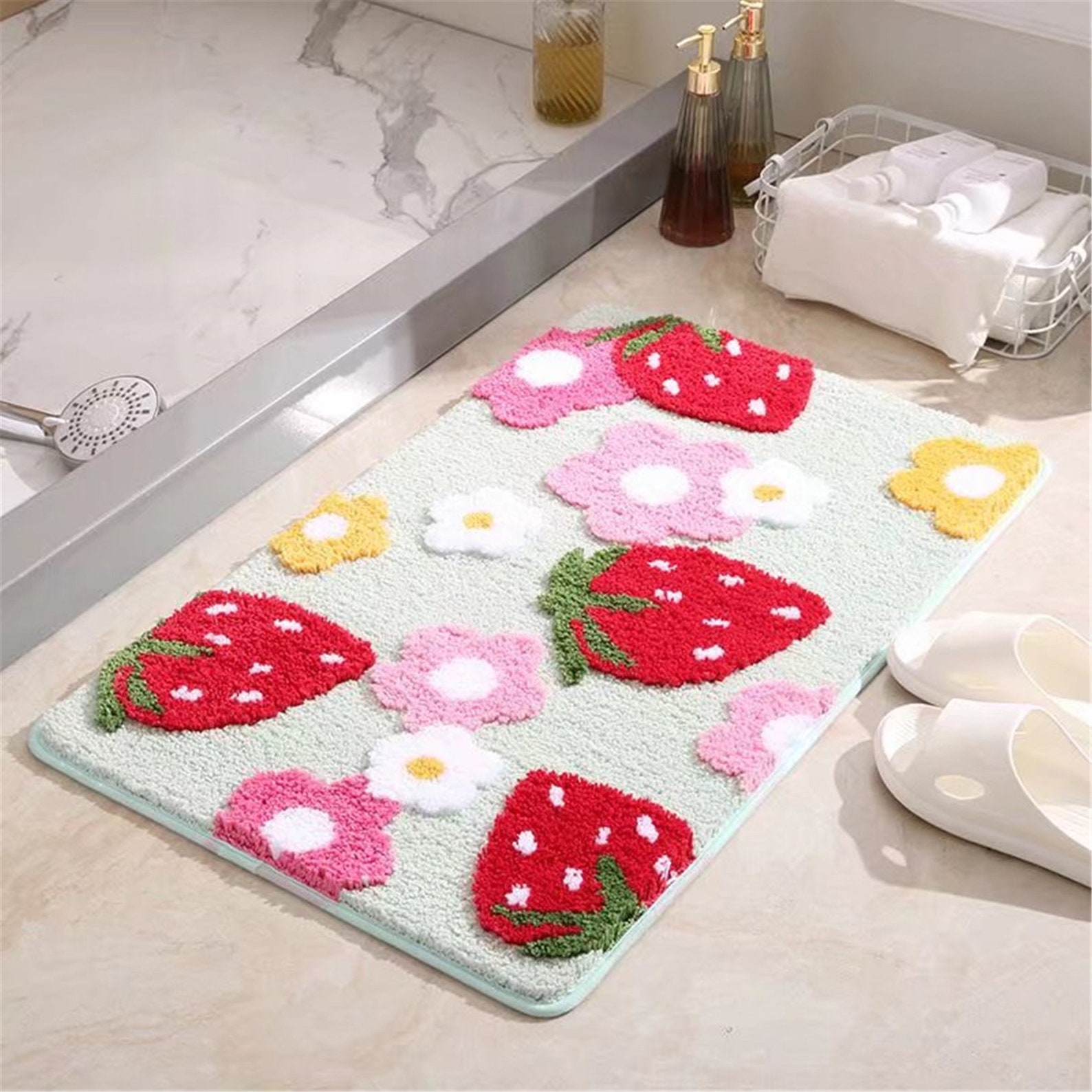 Cute Strawberry Floor Mat Waterabsorbent Foot Pad Carpet Etsy