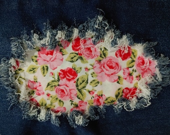Pretty Pink Floral Patch - iron on patch for jeans - easy to apply patch - floral - fabric patches - handmade - knee patch - Patch for jeans